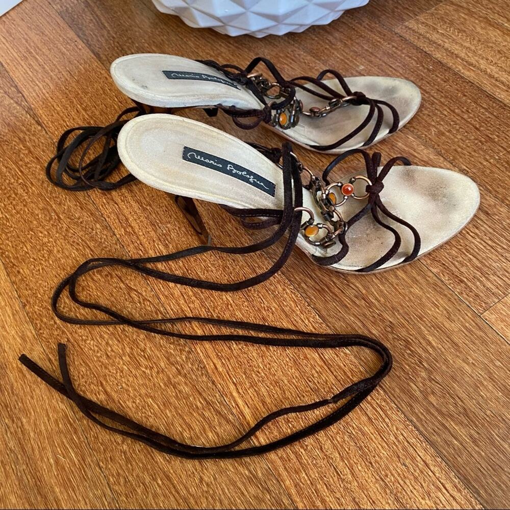 MARIO BOLOGUA suede strap heels, rose gold metal US Size 8 - Picture 3 of 8
